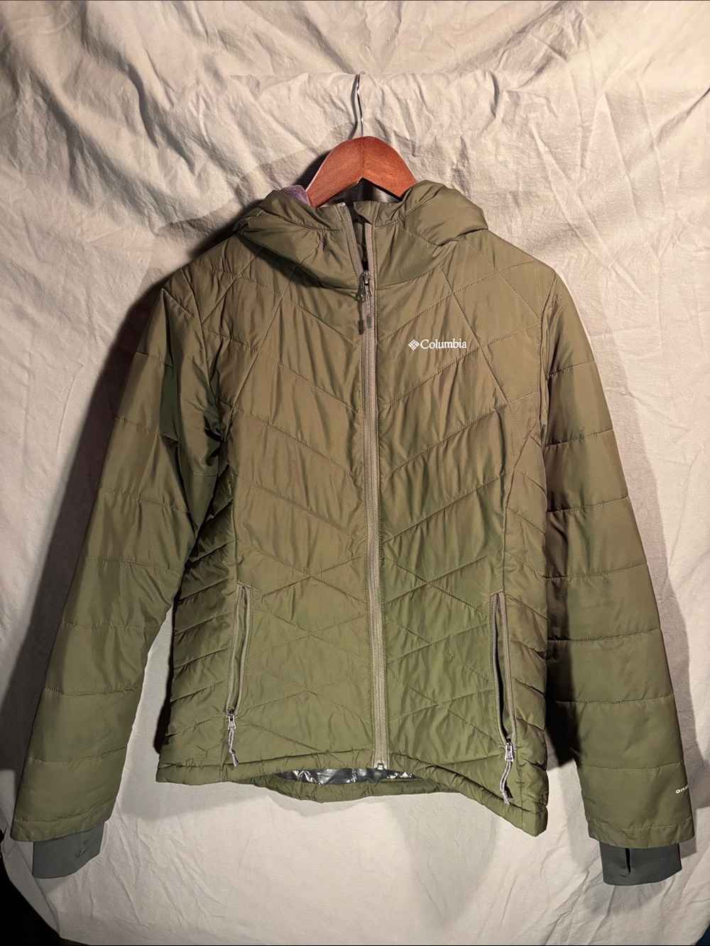 Columbia Olive Green Quilted Hooded Puffer Jacket